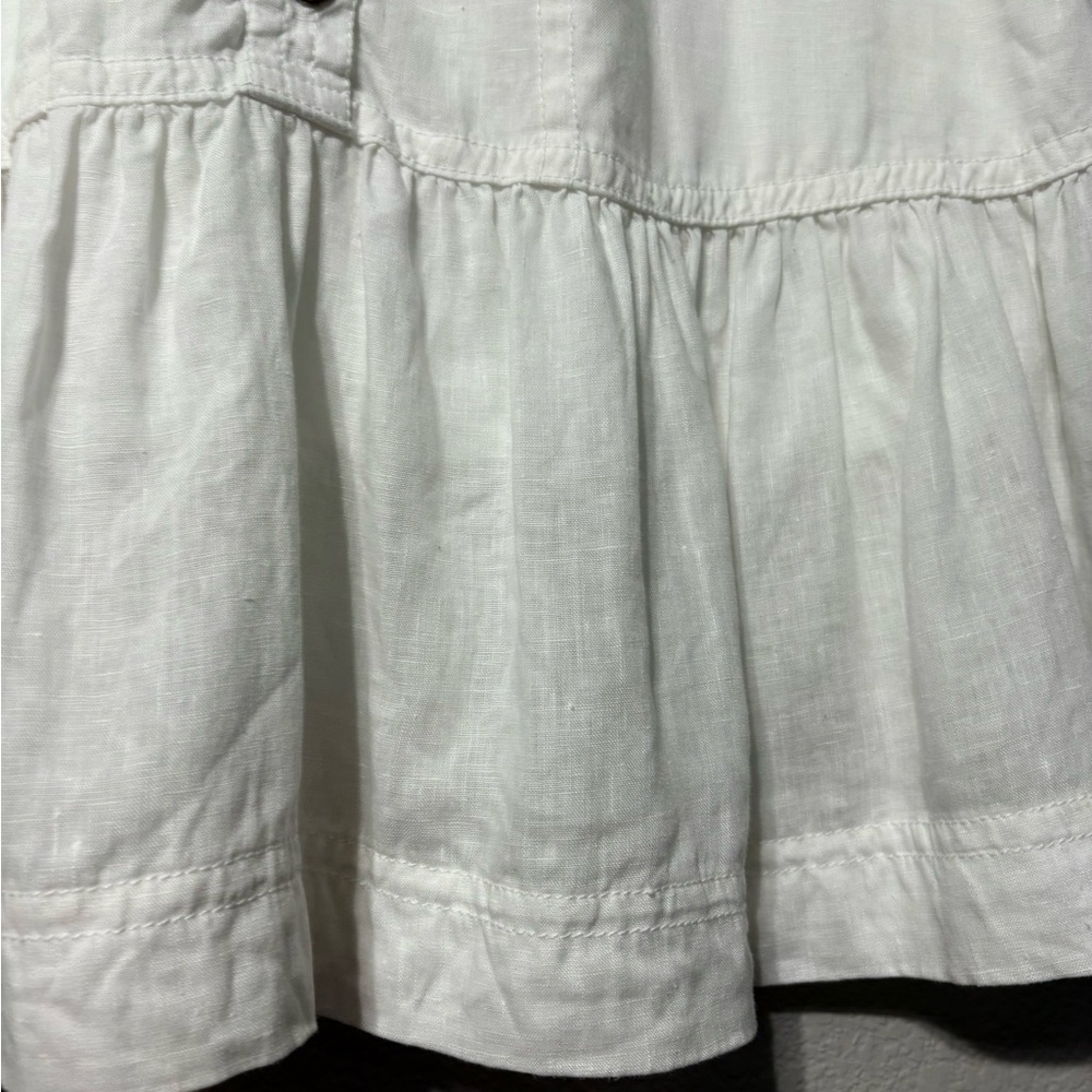 Banana Republic White Linen Flounce-Hem Mini/Midi Dress. Mandarin Collar,Pockets - Picture 10 of 15